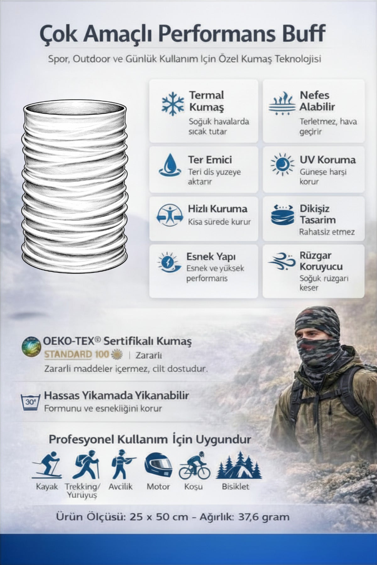 Termal Buff Boyunluk – UV Korumalı, Seamless | Motorsiklet & Outdoor